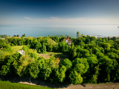 Aerial view castle and park